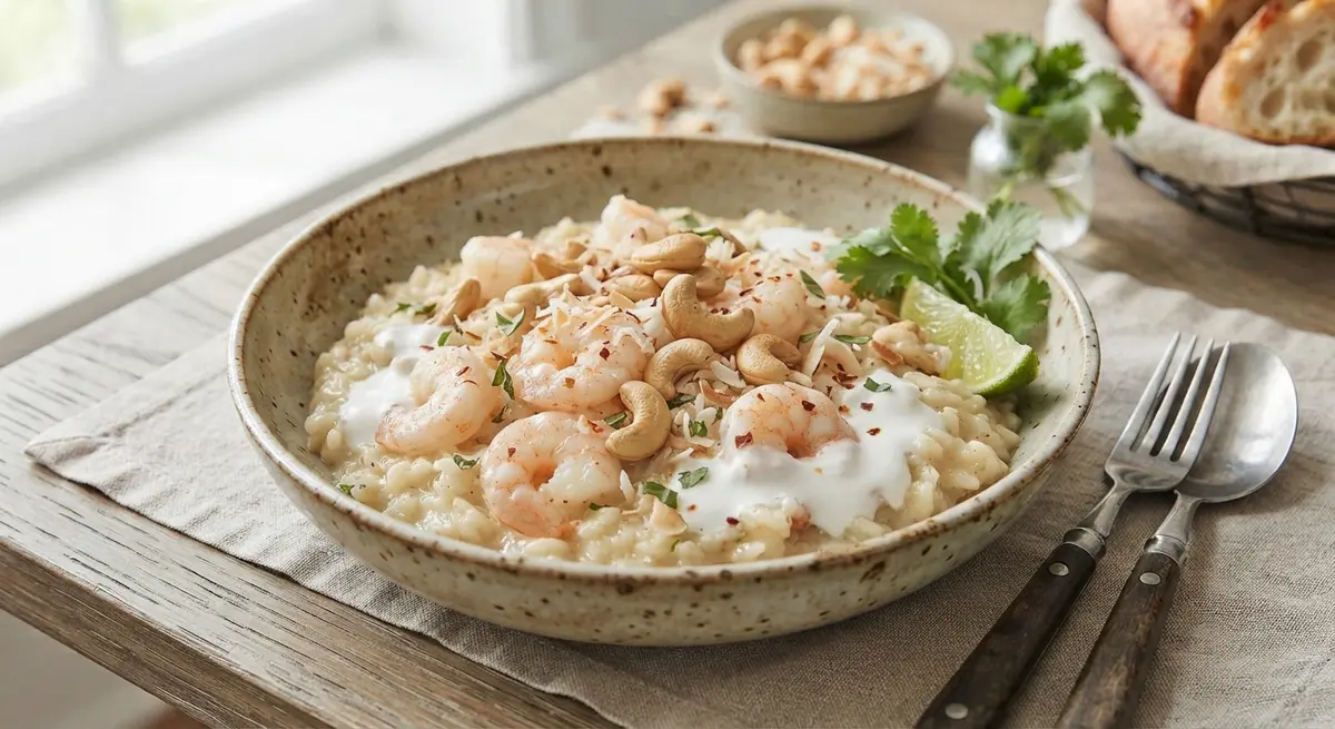 Creamy Shrimp Coconut Cashew Risotto